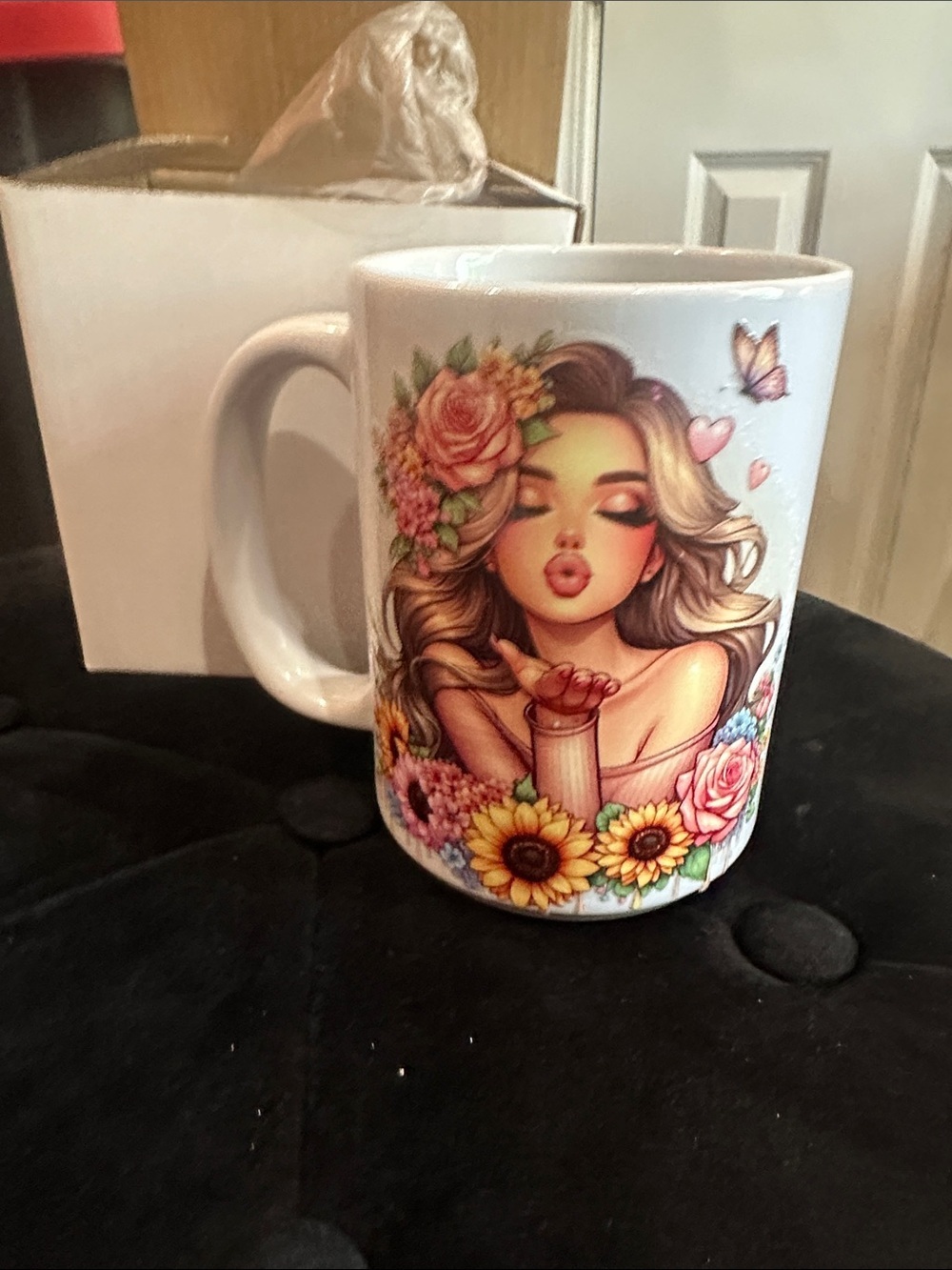 NEW Floral Kiss Art Ceramic Coffee Mug - Colorful Floral Design